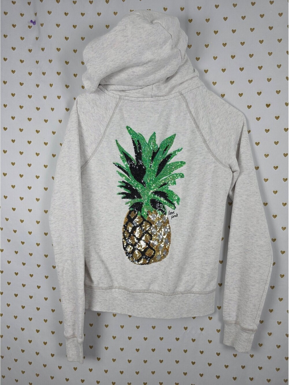 Victoria's Secret PINK Hawaii Hoodie XS Sequin Pineapple Full Zip Gray Rare